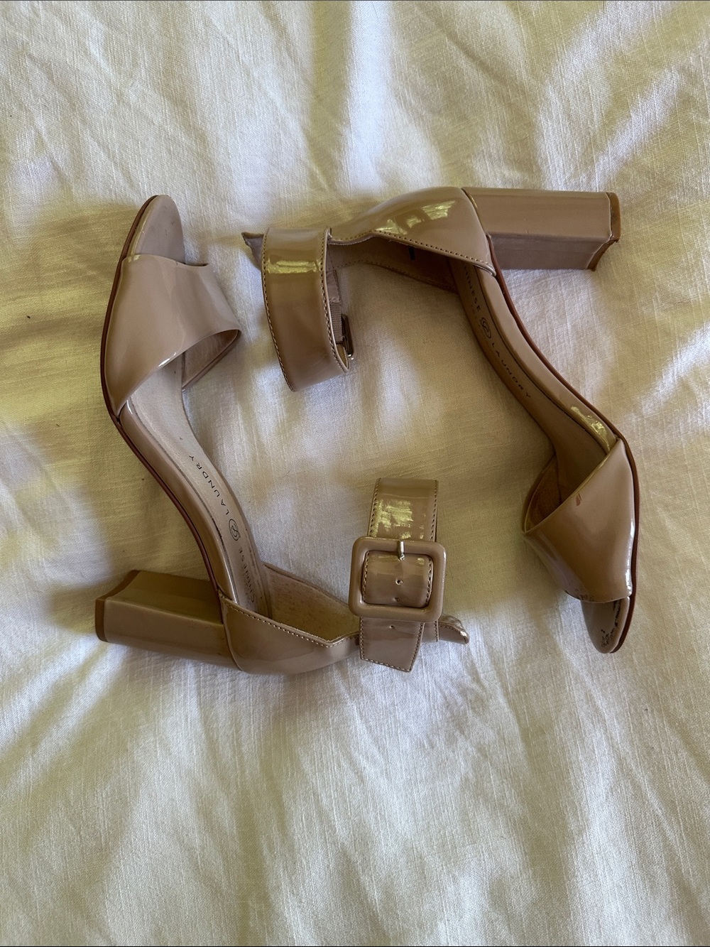 Chinese Laundry Patent Block Heel Sandals Tan